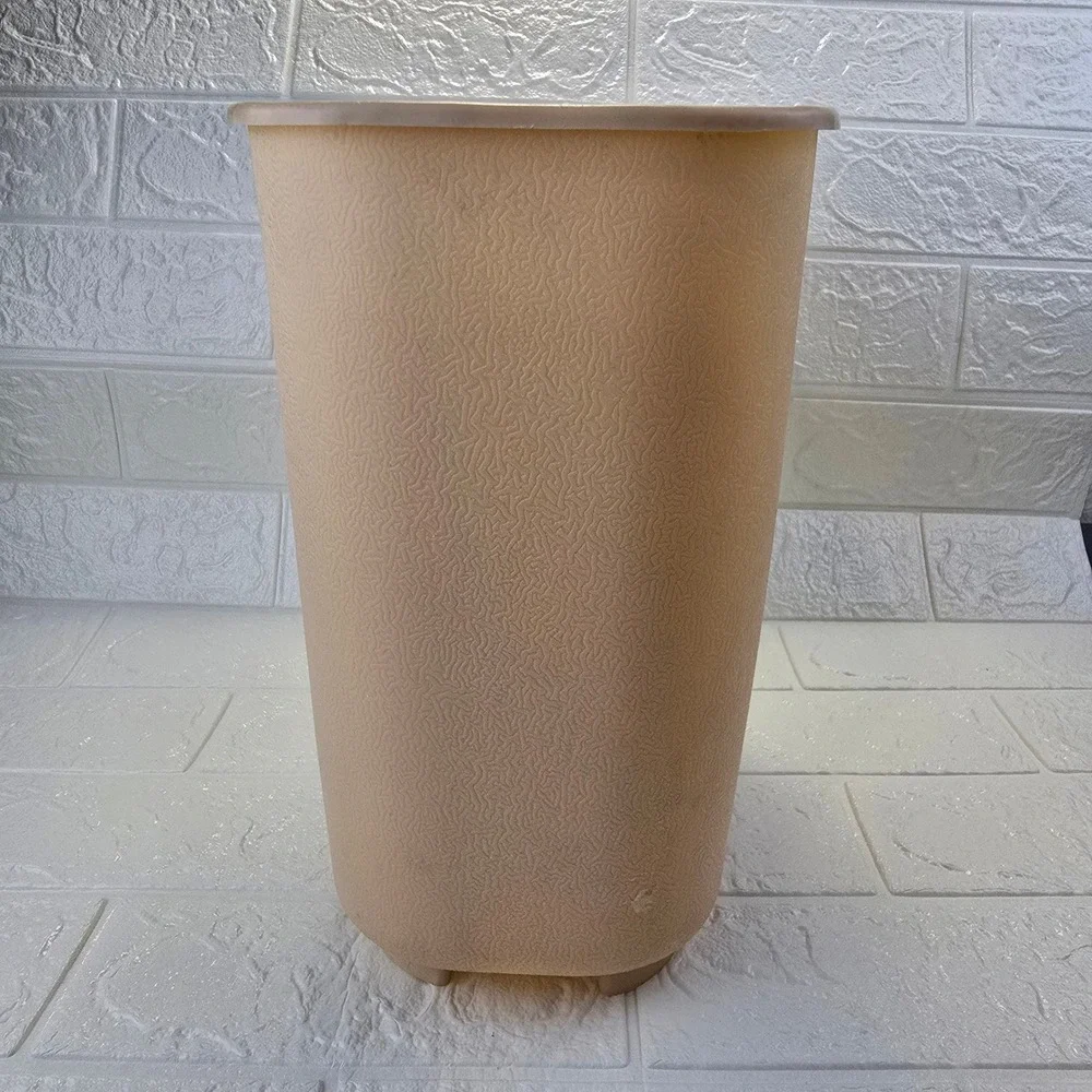 Vintage Textured Plastic Wastebasket Beige Rectangular Mid Century 11